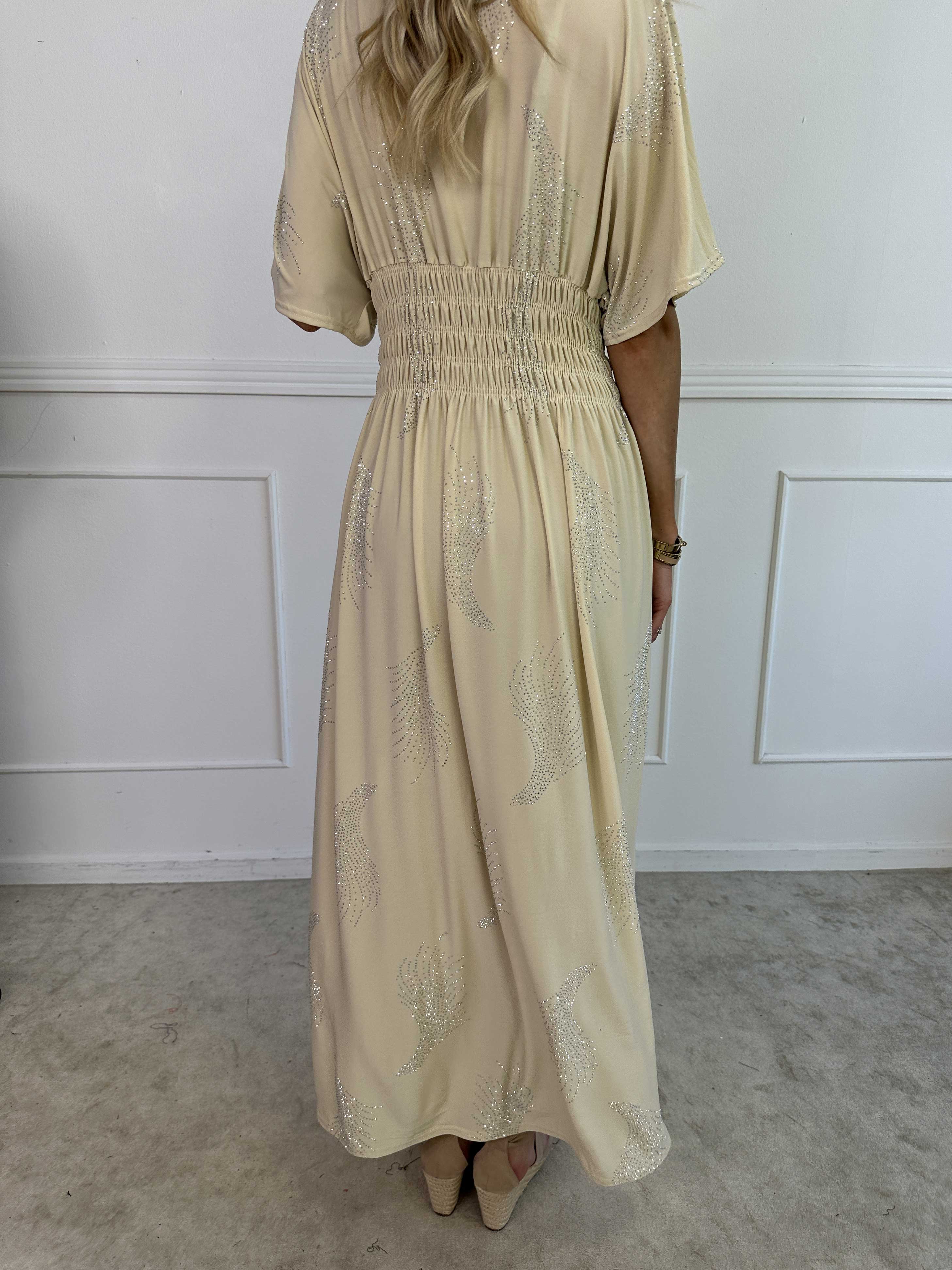 Pams Leaf Crystal - Lang elastisk kjole med mønster af similisten